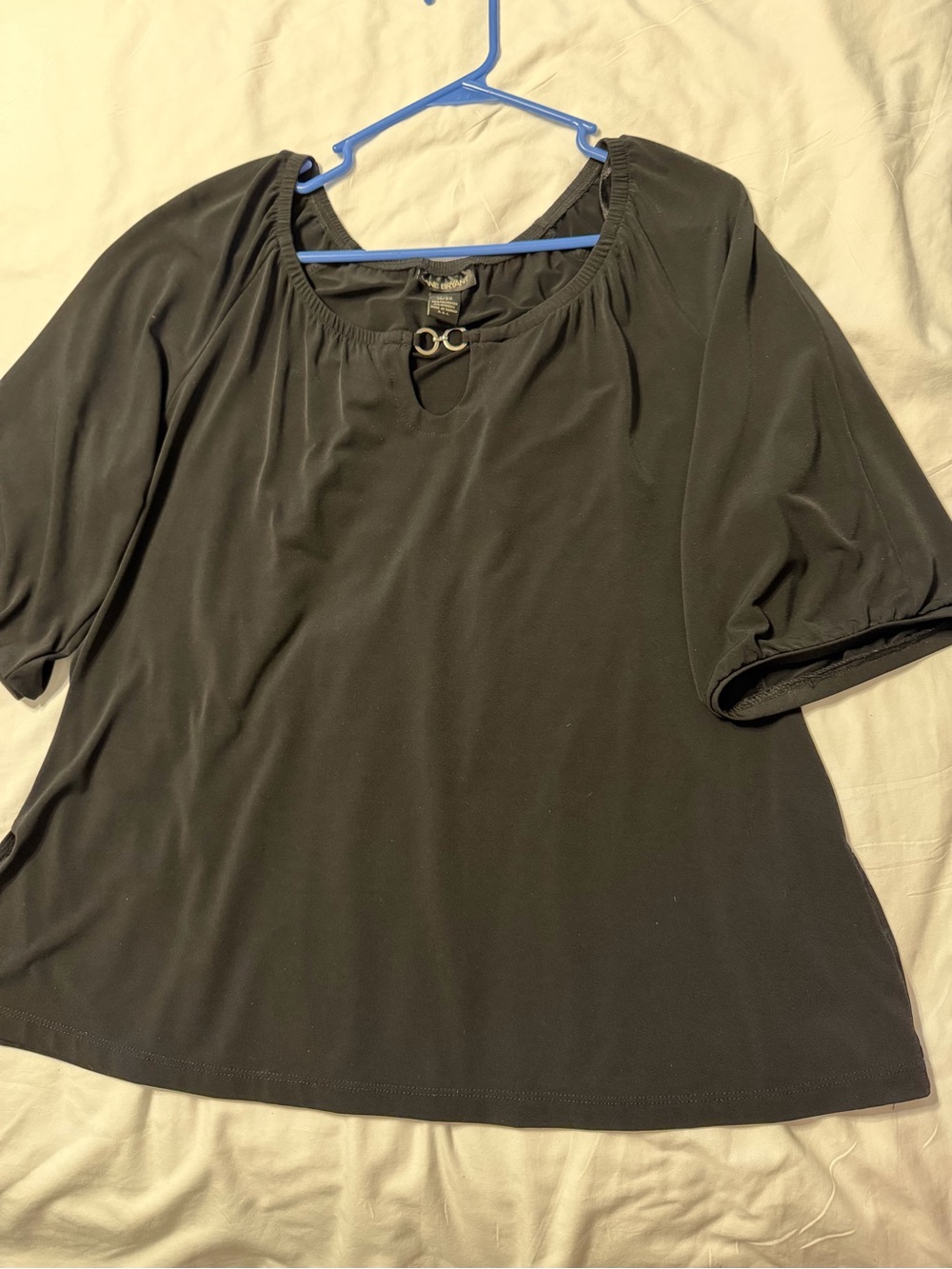 Lane Bryant Black Scoop Neck Short Sleeve Top with Ring Accent